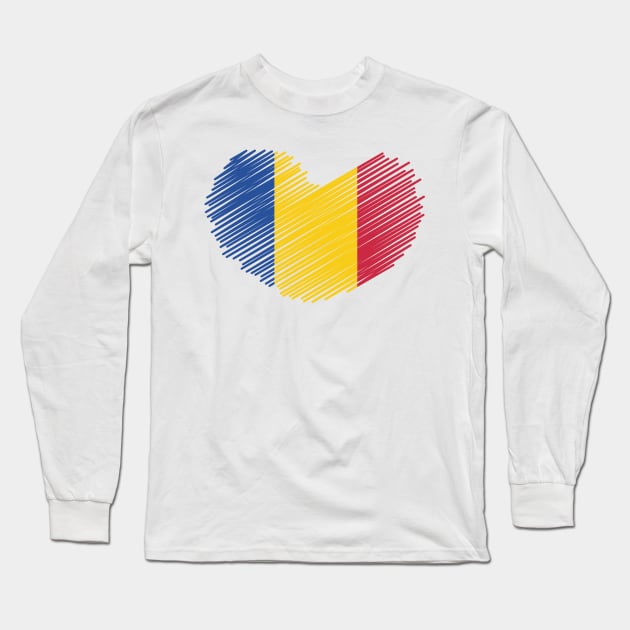 Romania Heart Flag Design Long Sleeve T-Shirt by Sanu Designs